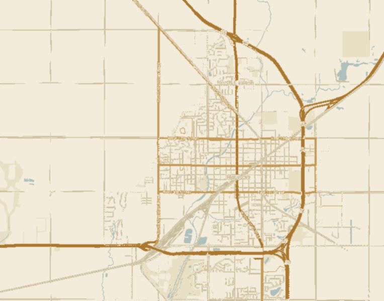 Map of Newton, Kansas and the section roads northwest of town, with the inn marked in the fields three miles from downtown
